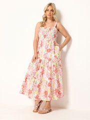 Yours Curve Pink Tiered Shirred Sundress - Image 2 of 5