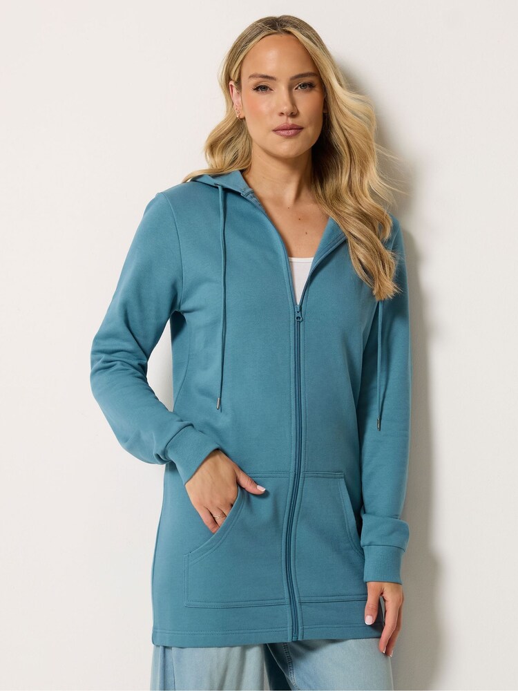 Long Tall Sally Blue Longline Zip Through Hoodie - Image 1 of 5