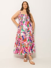 Yours Curve Light Pink Tiered Shirred Sundress - Image 2 of 5