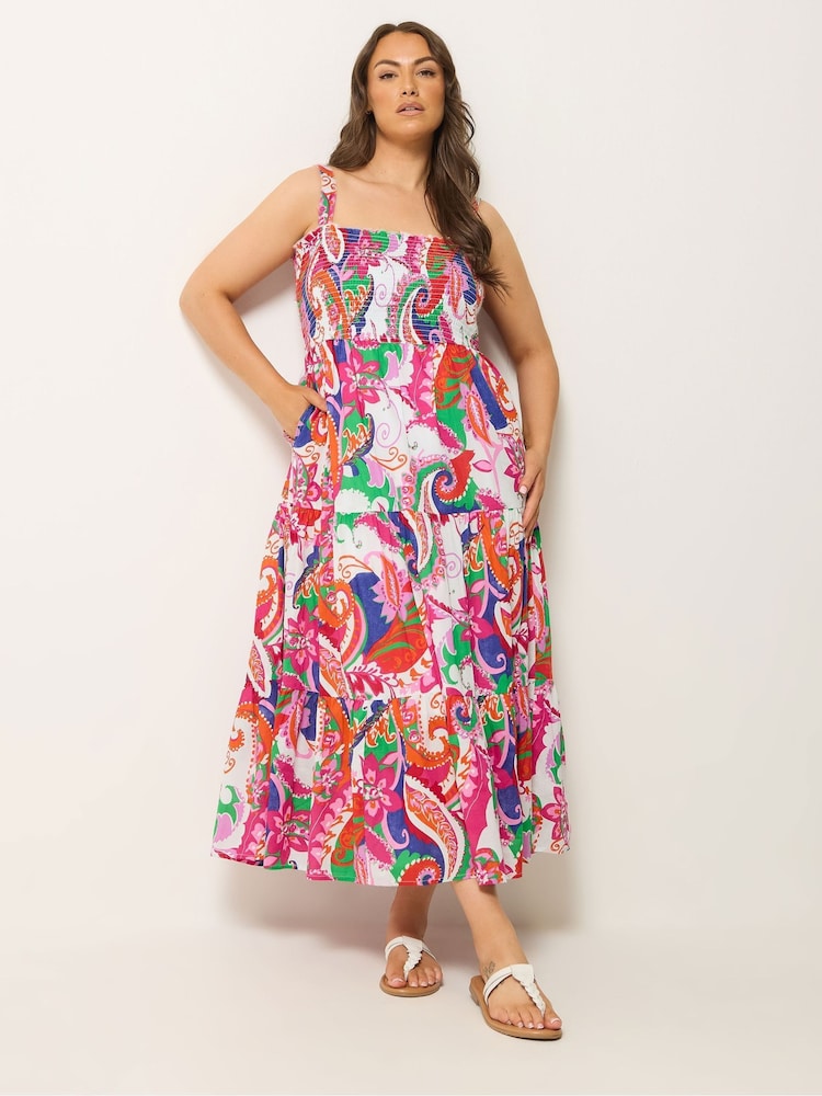 Yours Curve Light Pink Tiered Shirred Sundress - Image 2 of 5 Yours Curve Light Pink Tiered Shirred Sundress - Image 2 of 5