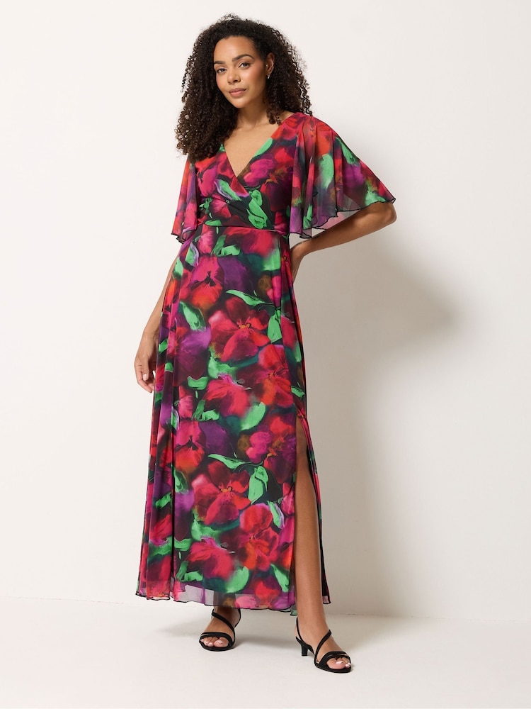 M&Co Purple Mesh Angel Sleeve Maxi Dress - Image 1 of 7 M&Co Purple Mesh Angel Sleeve Maxi Dress - Image 1 of 7