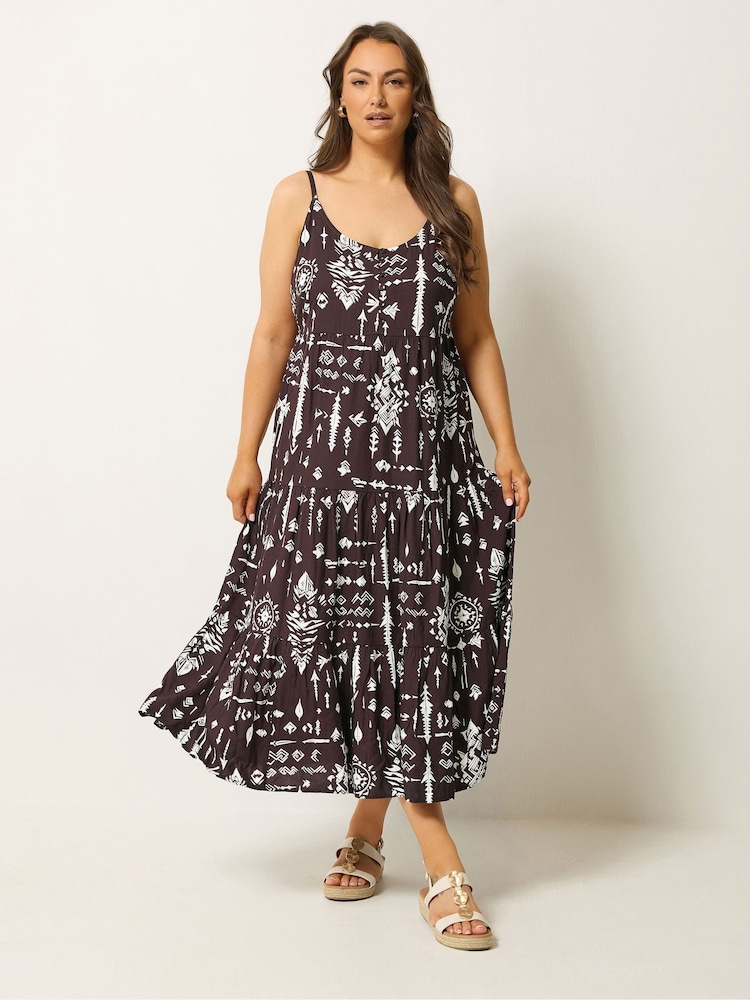 Yours Curve Brown Tiered Maxi Dress - Image 1 of 5 Yours Curve Brown Tiered Maxi Dress - Image 1 of 5