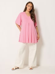 Yours Curve Pink Pleated Front Swing Top - Image 2 of 4