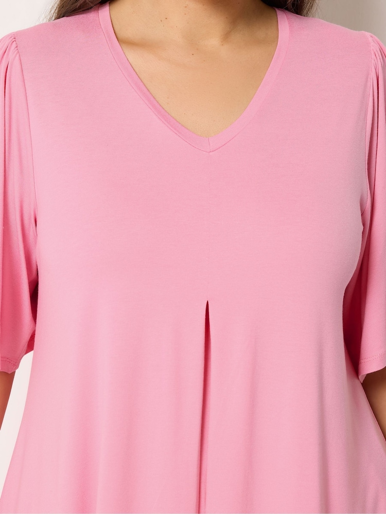 Yours Curve Pink Pleated Front Swing Top - Image 4 of 4