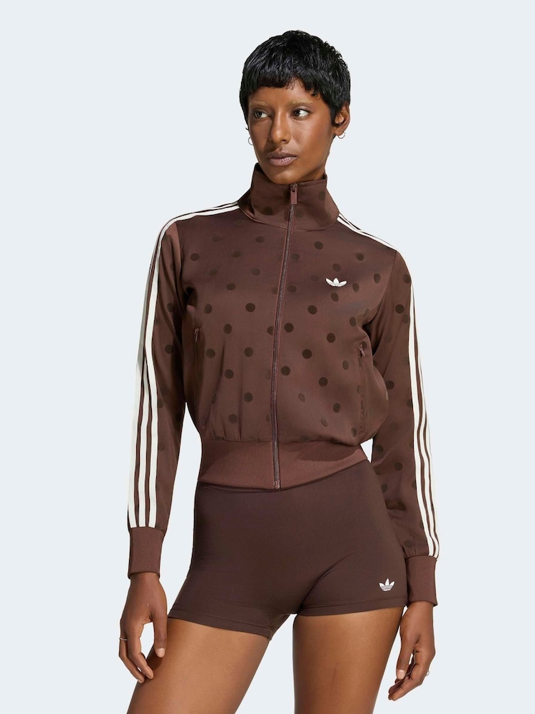 adidas Originals Brown Polka Dot Firebird Satin Track Top Jacket - Image 1 of 5 adidas Originals Brown Polka Dot Firebird Satin Track Top Jacket - Image 1 of 5