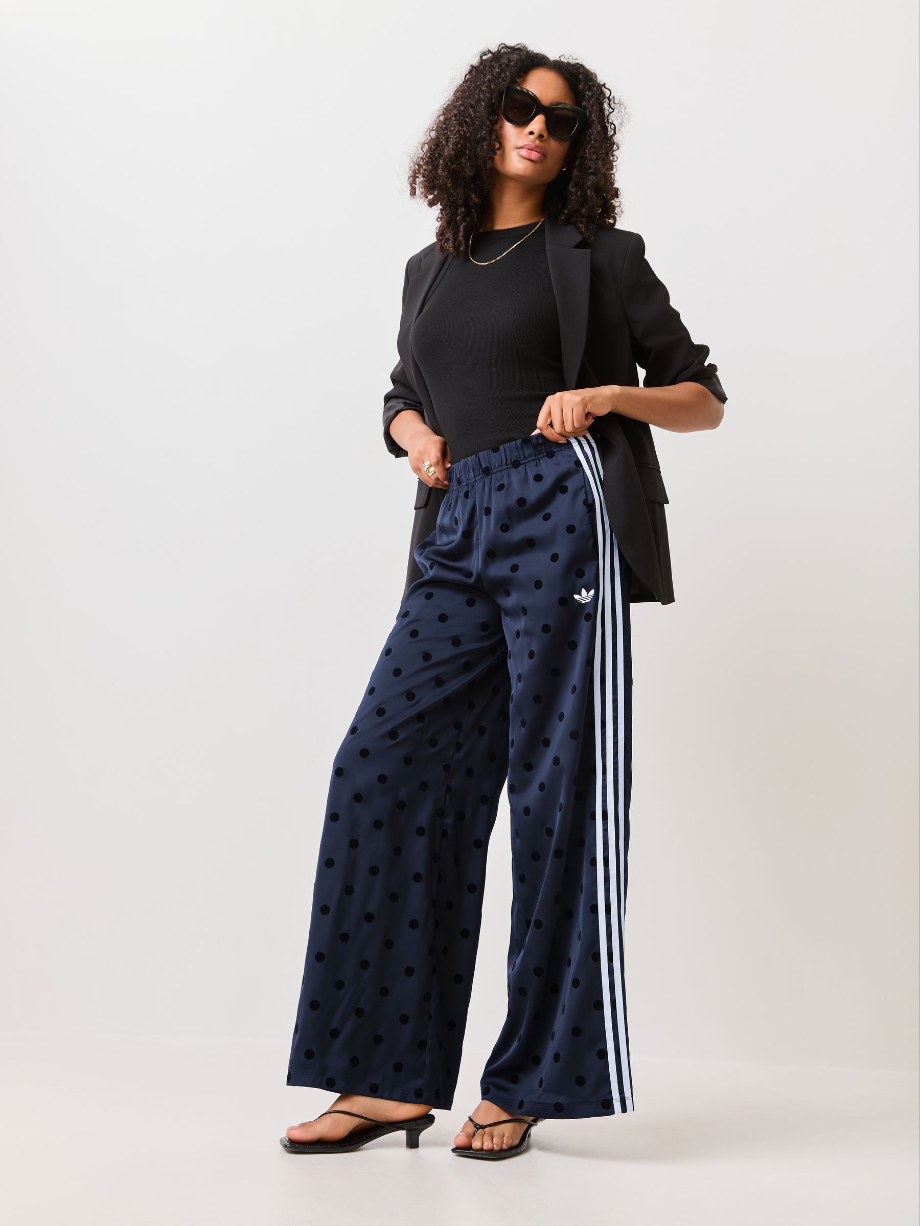 Buy adidas Originals Indigo Blue Polka Dot Wide Leg Trousers from