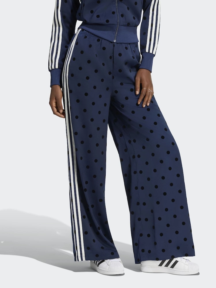 adidas Originals Indigo Blue Polka Dot Wide Leg Trousers - Image 1 of 5