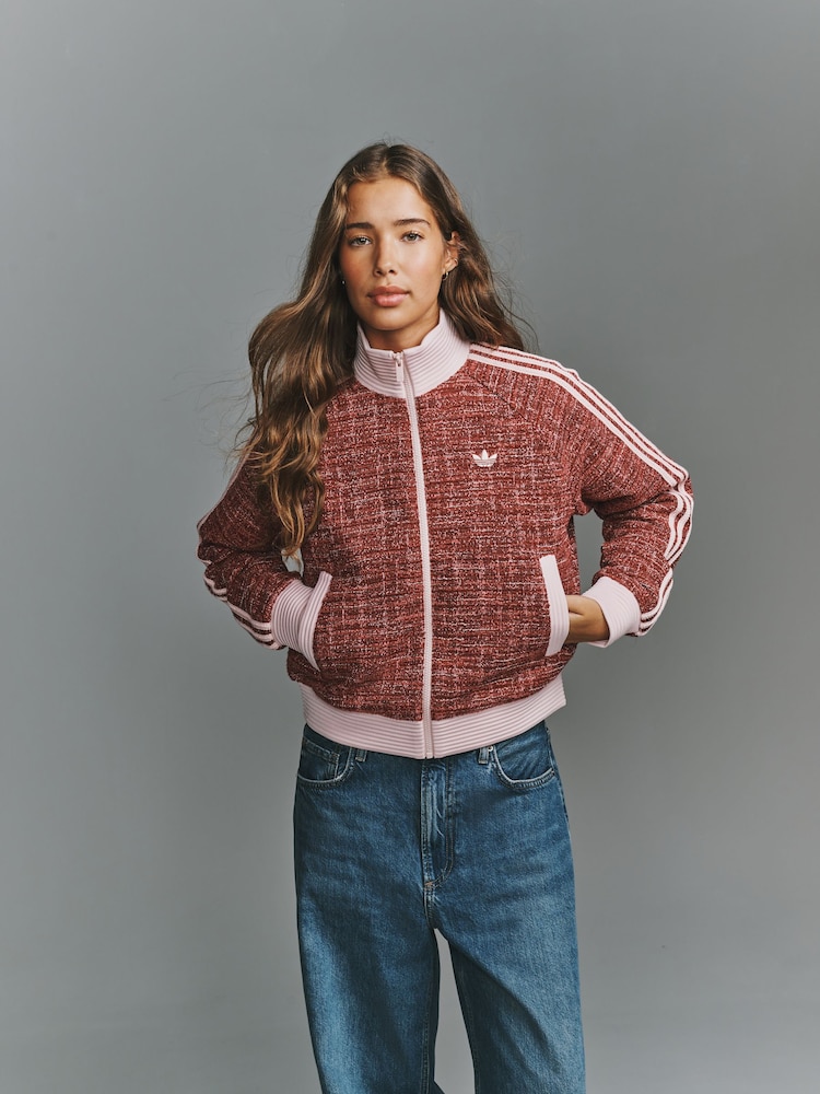 adidas Pink/White Boucle Vintage Track Top - Image 1 of 5