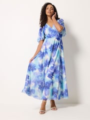 M&Co Blue Mesh Angel Sleeve Maxi Dress - Image 1 of 5