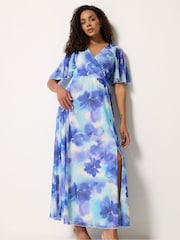 M&Co Blue Mesh Angel Sleeve Maxi Dress - Image 2 of 5