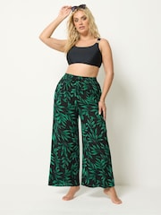 Yours Curve Black Wide Leg Crinkle Trousers - Image 1 of 5