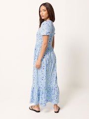 PixieGirl Petite Blue Puff Sleeve Floral Maxi Dress - Image 3 of 5