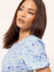 PixieGirl Petite Blue Puff Sleeve Floral Maxi Dress - Image 4 of 5