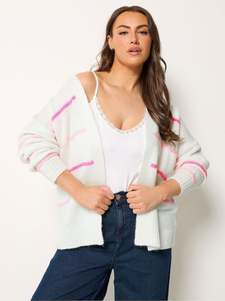 Yours Curve White Stripe Cardigan - Image 1 of 6 Yours Curve White Stripe Cardigan - Image 1 of 6