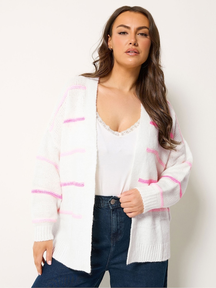 Yours Curve White Stripe Cardigan - Image 2 of 6 Yours Curve White Stripe Cardigan - Image 2 of 6