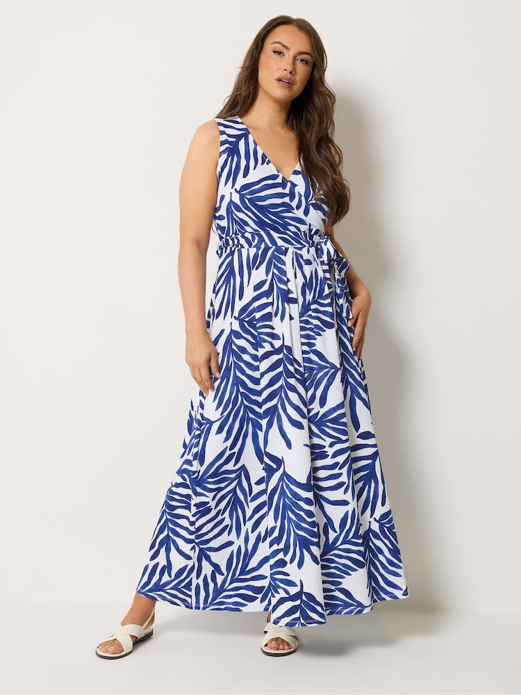 Yours Curve Blue Sleeveless Wrap Front Dress - Image 1 of 4