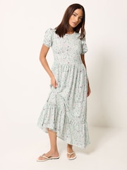 PixieGirl Petite Green Puff Sleeve Floral Maxi Dress - Image 2 of 5