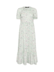 PixieGirl Petite Green Puff Sleeve Floral Maxi Dress - Image 5 of 5