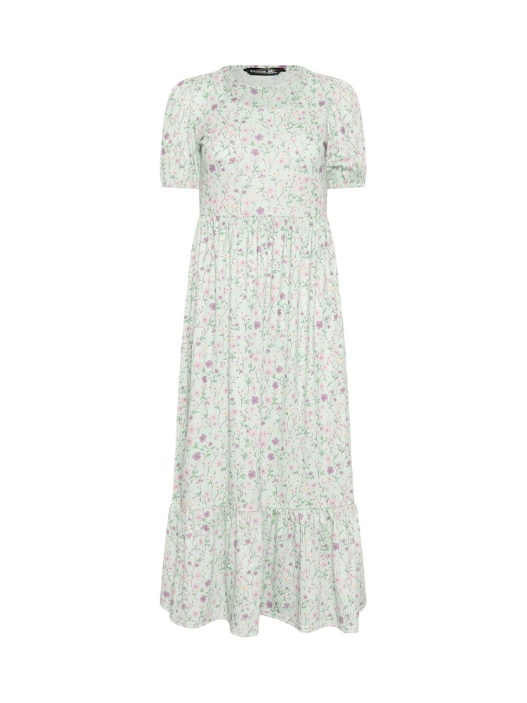 PixieGirl Petite Green Puff Sleeve Floral Maxi Dress - Image 5 of 5