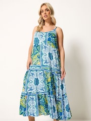 Yours Curve Blue Tiered Maxi Dress - Image 1 of 5