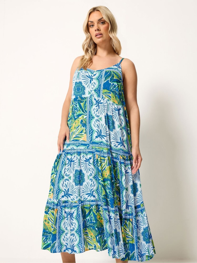 Yours Curve Blue Tiered Maxi Dress - Image 1 of 5 Yours Curve Blue Tiered Maxi Dress - Image 1 of 5