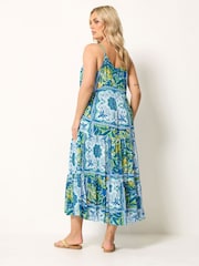 Yours Curve Blue Tiered Maxi Dress - Image 3 of 5
