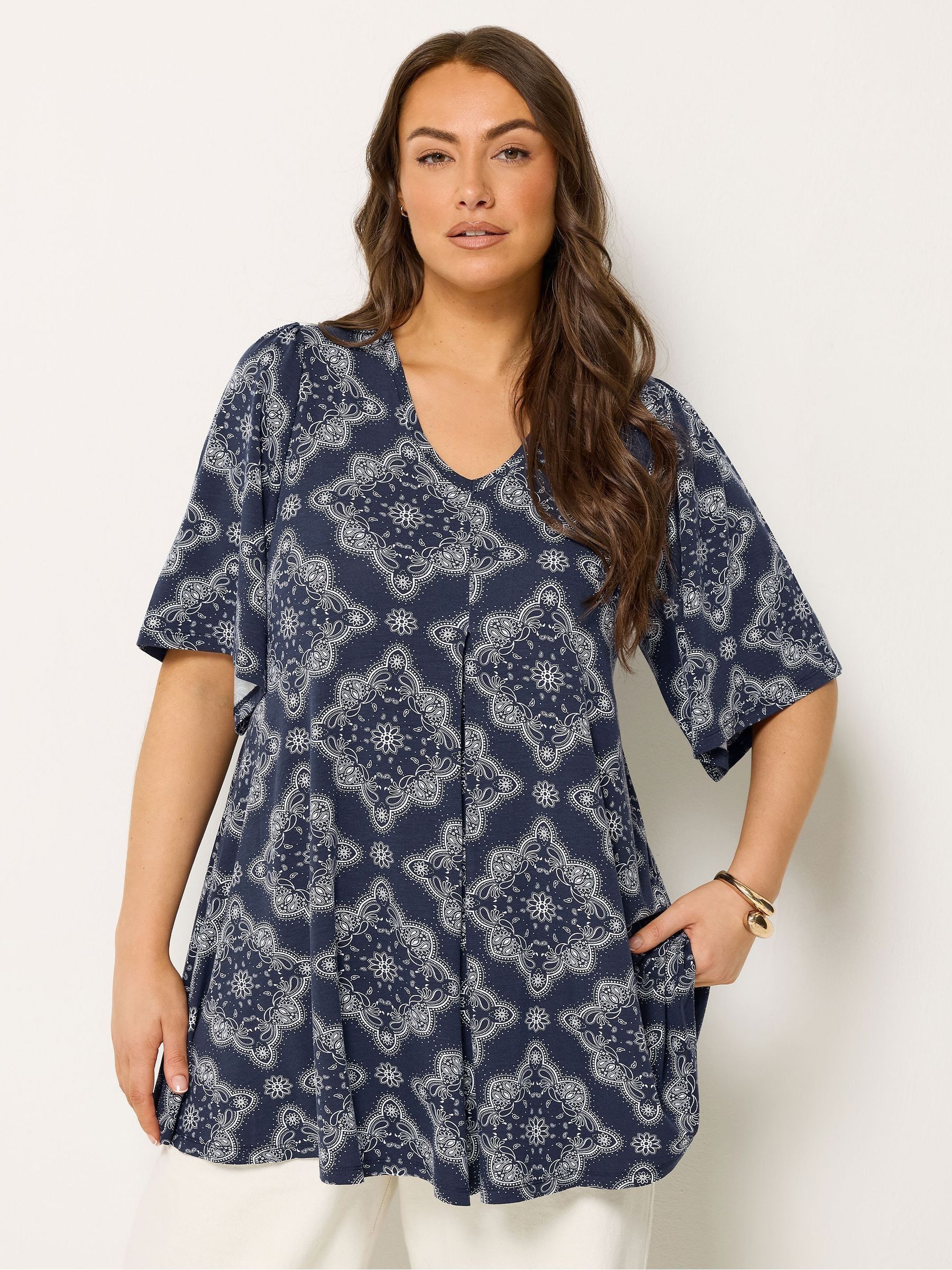 Yours Curve Women's Blue Pleated Front Swing Top