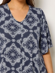 Yours Curve Blue Pleated Front Swing Top - Image 4 of 5