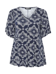 Yours Curve Blue Pleated Front Swing Top - Image 5 of 5