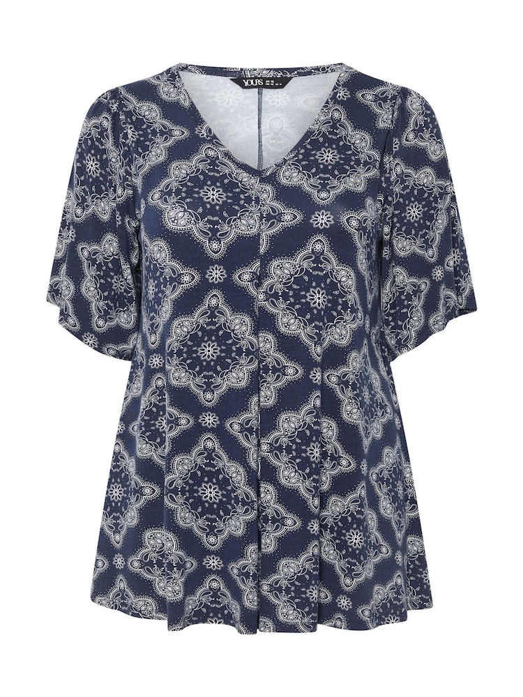 Yours Curve Blue Pleated Front Swing Top - Image 5 of 5