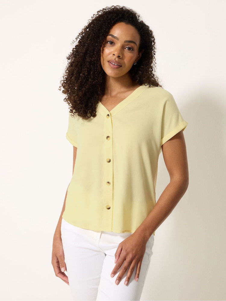 M&Co Yellow Short Sleeve Button Through Blouse - Image 1 of 5