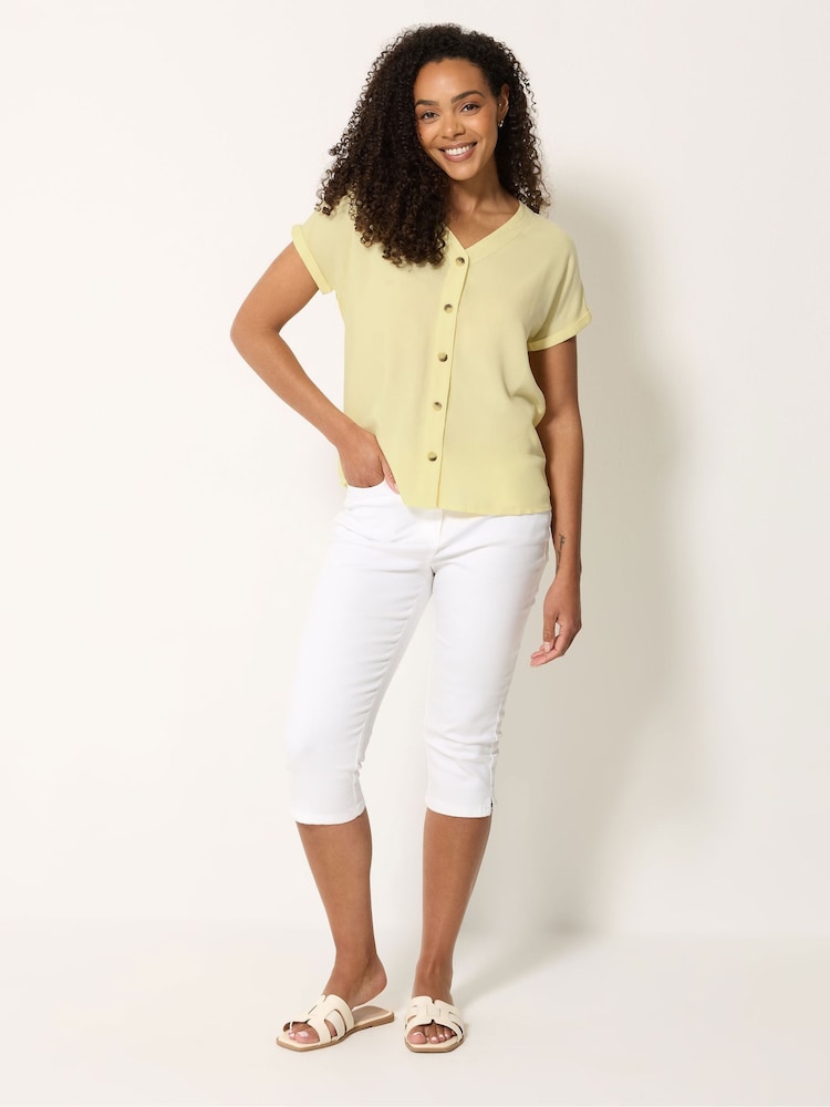 M&Co Yellow Short Sleeve Button Through Blouse - Image 2 of 5