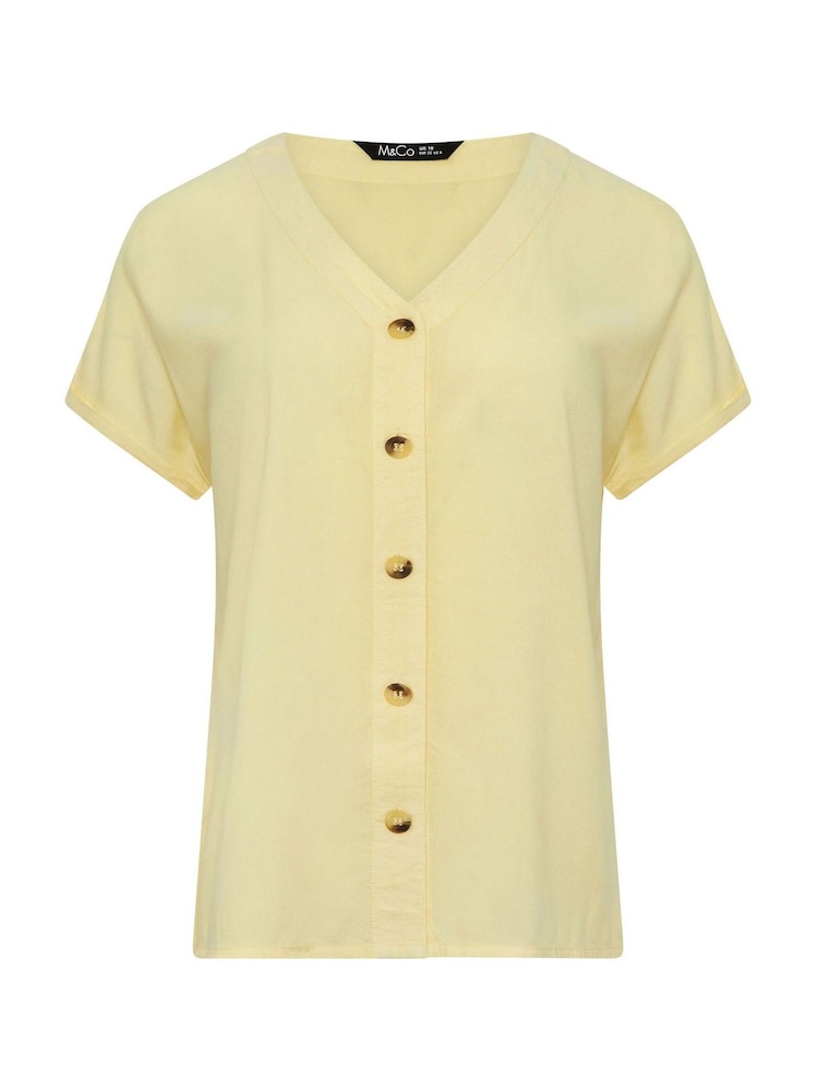 M&Co Yellow Short Sleeve Button Through Blouse - Image 5 of 5