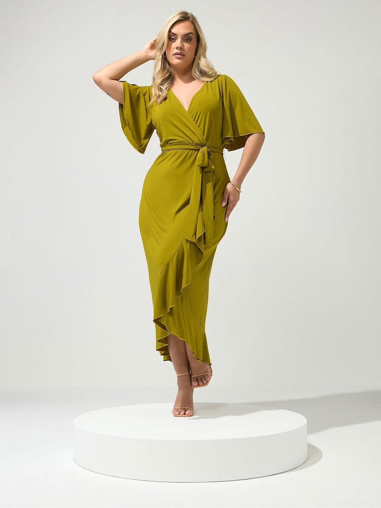 Yours Curve Green London Ruffle  Dress - Image 1 of 6
