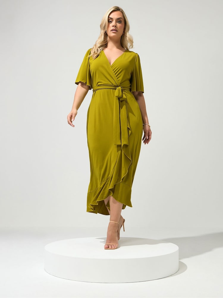 Yours Curve Green London Ruffle  Dress - Image 2 of 6
