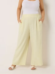 Yours Curve Yellow Stripe Wide Leg Linen Trousers - Image 1 of 5
