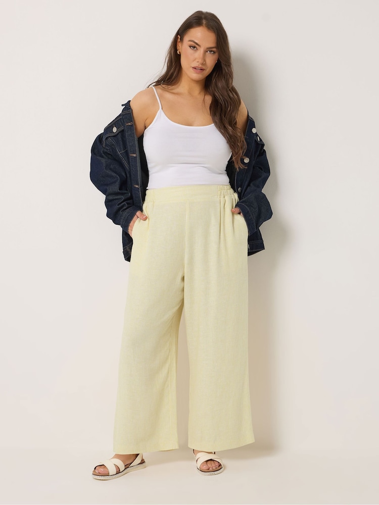 Yours Curve Yellow Stripe Wide Leg Linen Trousers - Image 2 of 5
