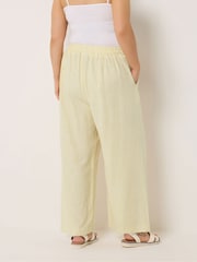 Yours Curve Yellow Stripe Wide Leg Linen Trousers - Image 3 of 5