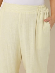 Yours Curve Yellow Stripe Wide Leg Linen Trousers - Image 4 of 5