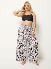 Yours Curve Brown Wide Leg Crinkle Trousers - Image 1 of 5