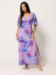 M&Co Pink Petite Angel Sleeve Maxi Dress - Image 1 of 5