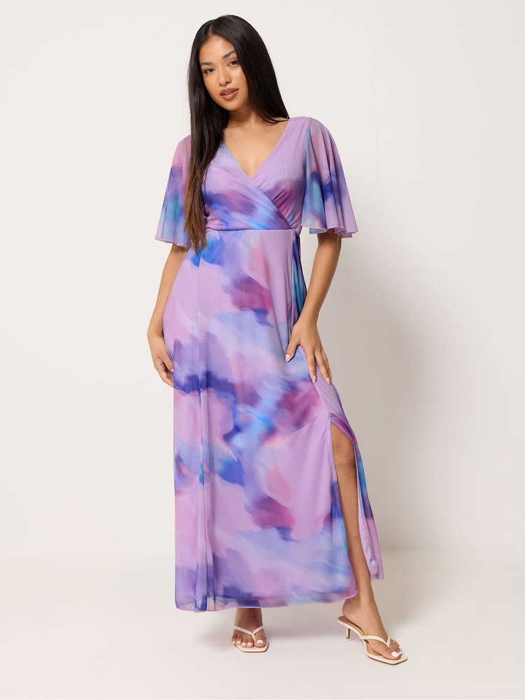 M&Co Pink Petite Angel Sleeve Maxi Dress - Image 1 of 5 M&Co Pink Petite Angel Sleeve Maxi Dress - Image 1 of 5