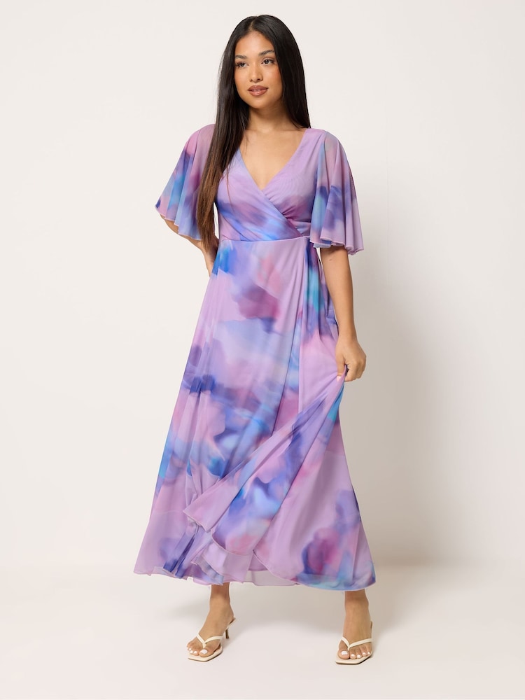 M&Co Pink Petite Angel Sleeve Maxi Dress - Image 2 of 5 M&Co Pink Petite Angel Sleeve Maxi Dress - Image 2 of 5