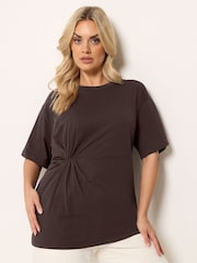 Yours Curve Brown Twist Front T-Shirt - Image 1 of 5