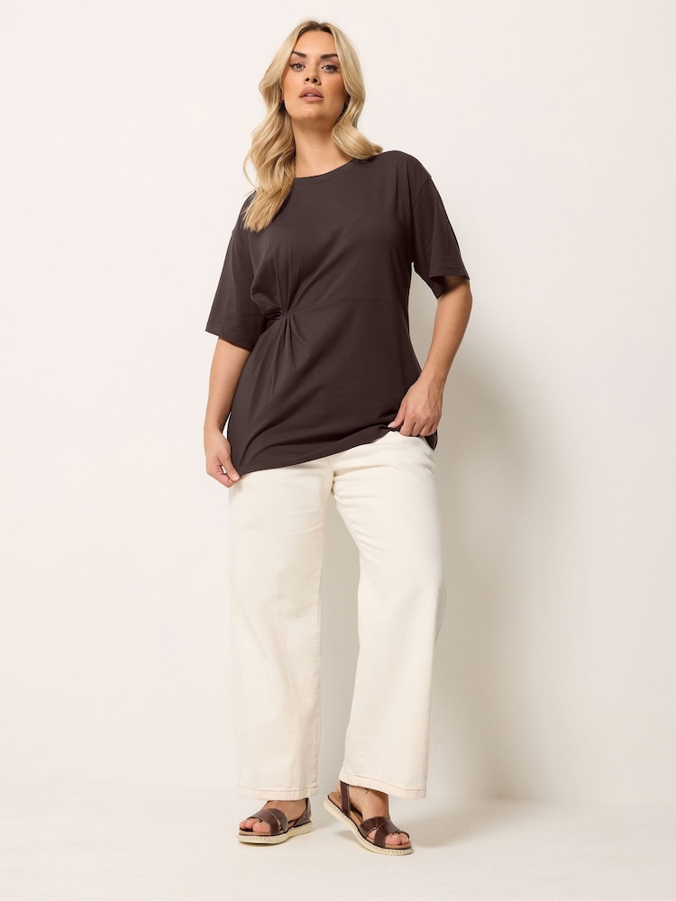 Yours Curve Brown Twist Front T-Shirt - Image 2 of 5 Yours Curve Brown Twist Front T-Shirt - Image 2 of 5