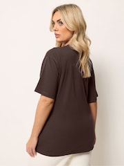 Yours Curve Brown Twist Front T-Shirt - Image 3 of 5