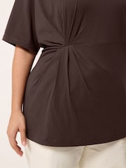 Yours Curve Brown Twist Front T-Shirt - Image 4 of 5