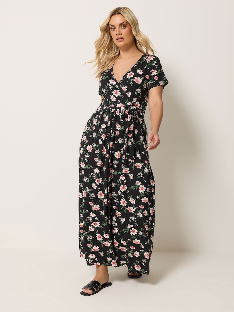 Yours Curve Black Wrap Front Dress - Image 2 of 5