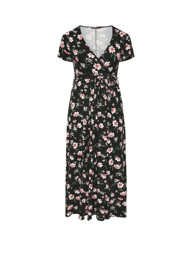 Yours Curve Black Wrap Front Dress - Image 5 of 5