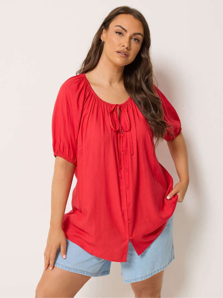 Yours Curve Red Stripe Boho Blouse - Image 1 of 5 Yours Curve Red Stripe Boho Blouse - Image 1 of 5